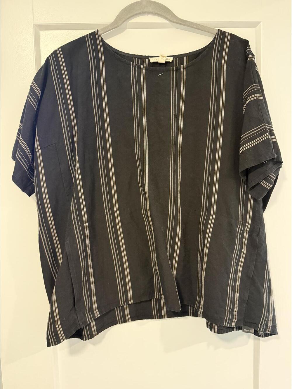 Eileen Fisher Black and Gray Striped Short Sleeve Blouse Size M/M - Picture 7 of 7
